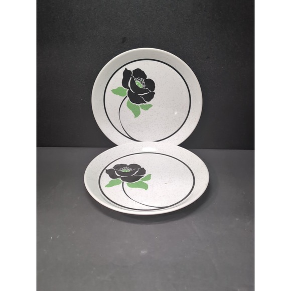 Mikasa Tuxedo Rose Plates, Set of 2, 7.5" Bread Salad Plate, Black Rose, Vintage - Picture 1 of 8